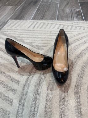 Christian Louboutin Black Patent Platform Pumps with Red Sole